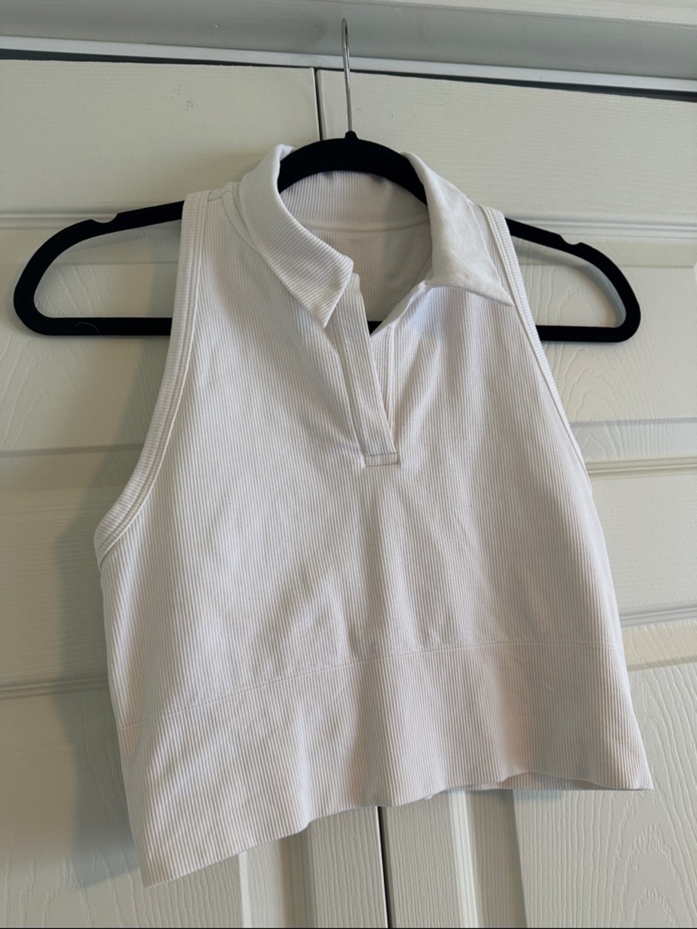 Athleta White Ribbed Polo Tank Top